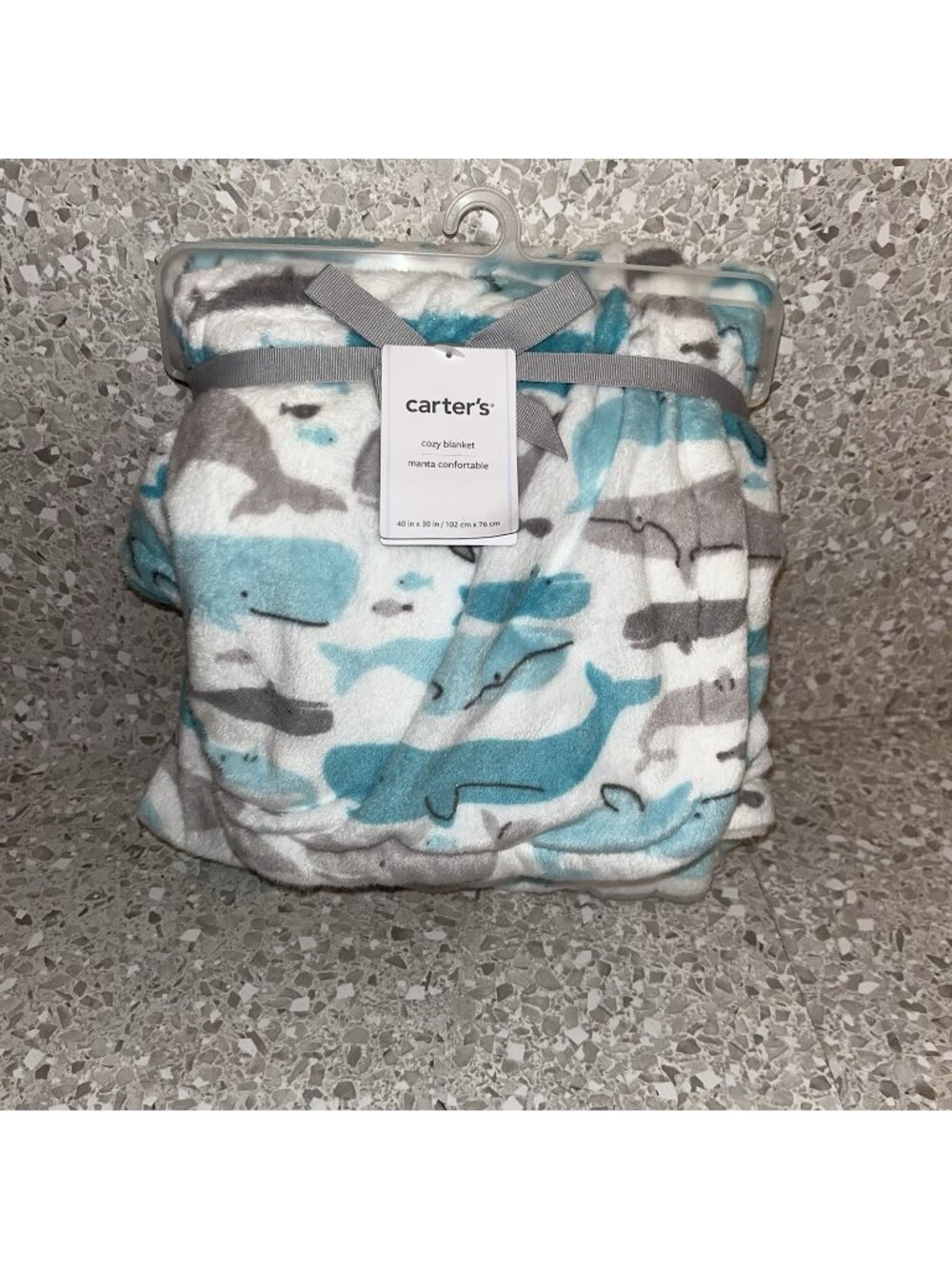 Carter Sealife Whales Nautical Grey Blue Security  Cozy Blanket Lovey 40 X 30 In